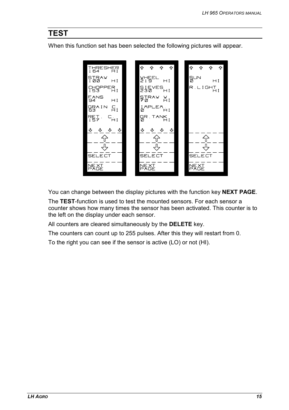 Test | TeeJet LH 965 User Manual | Page 15 / 16