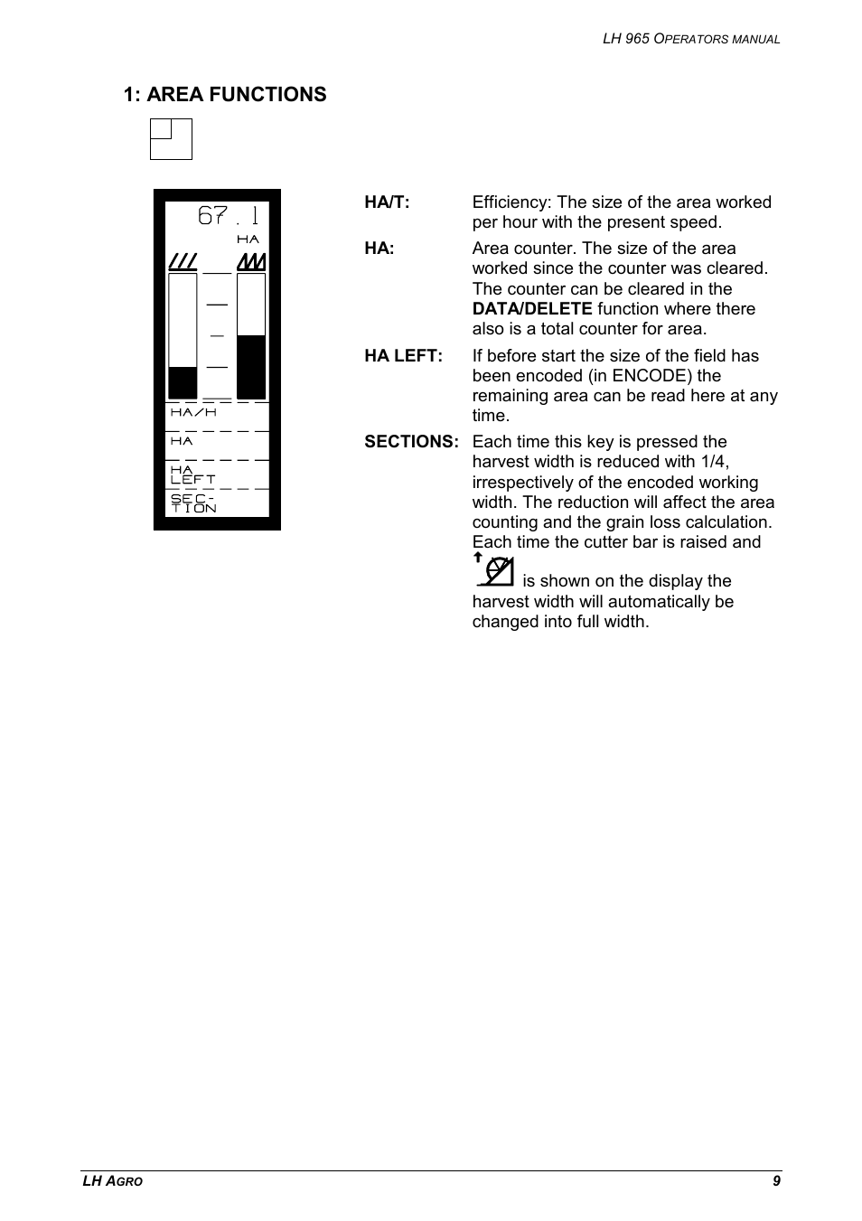 Area functions | TeeJet LH 965 User Manual | Page 9 / 16