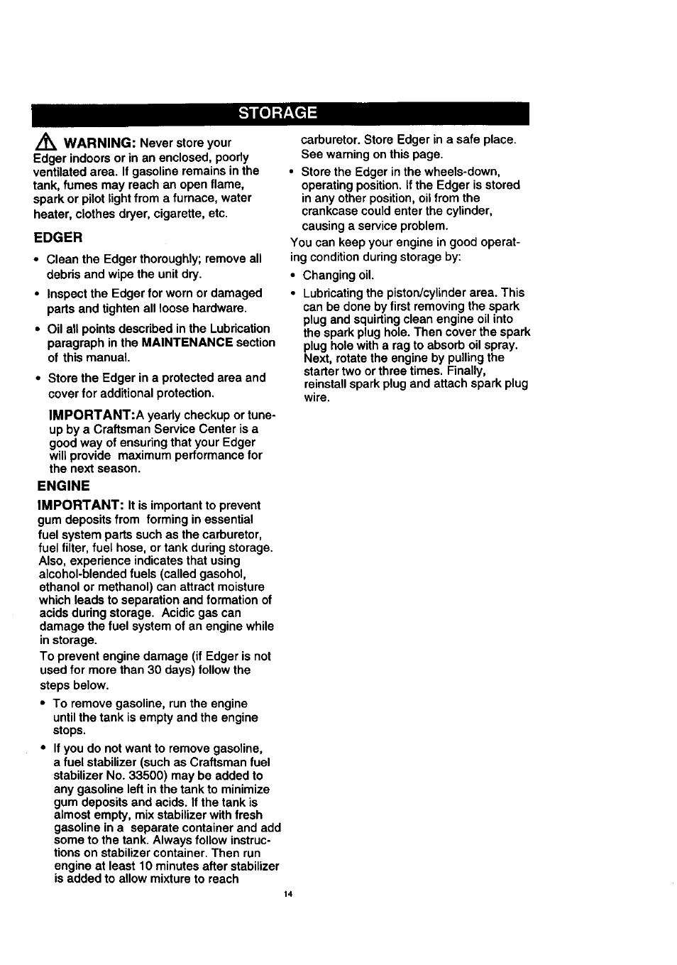 Storage | Craftsman 536.772200 User Manual | Page 14 / 24