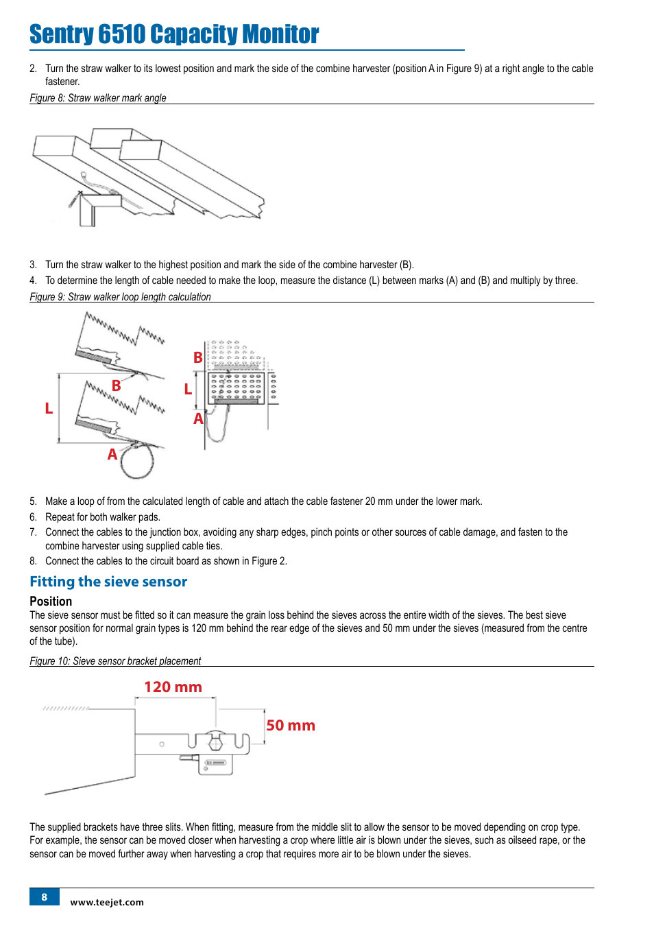 Fitting the sieve sensor, Position, Sentry 6510 capacity monitor | TeeJet SENTRY 6510 User Manual | Page 10 / 18
