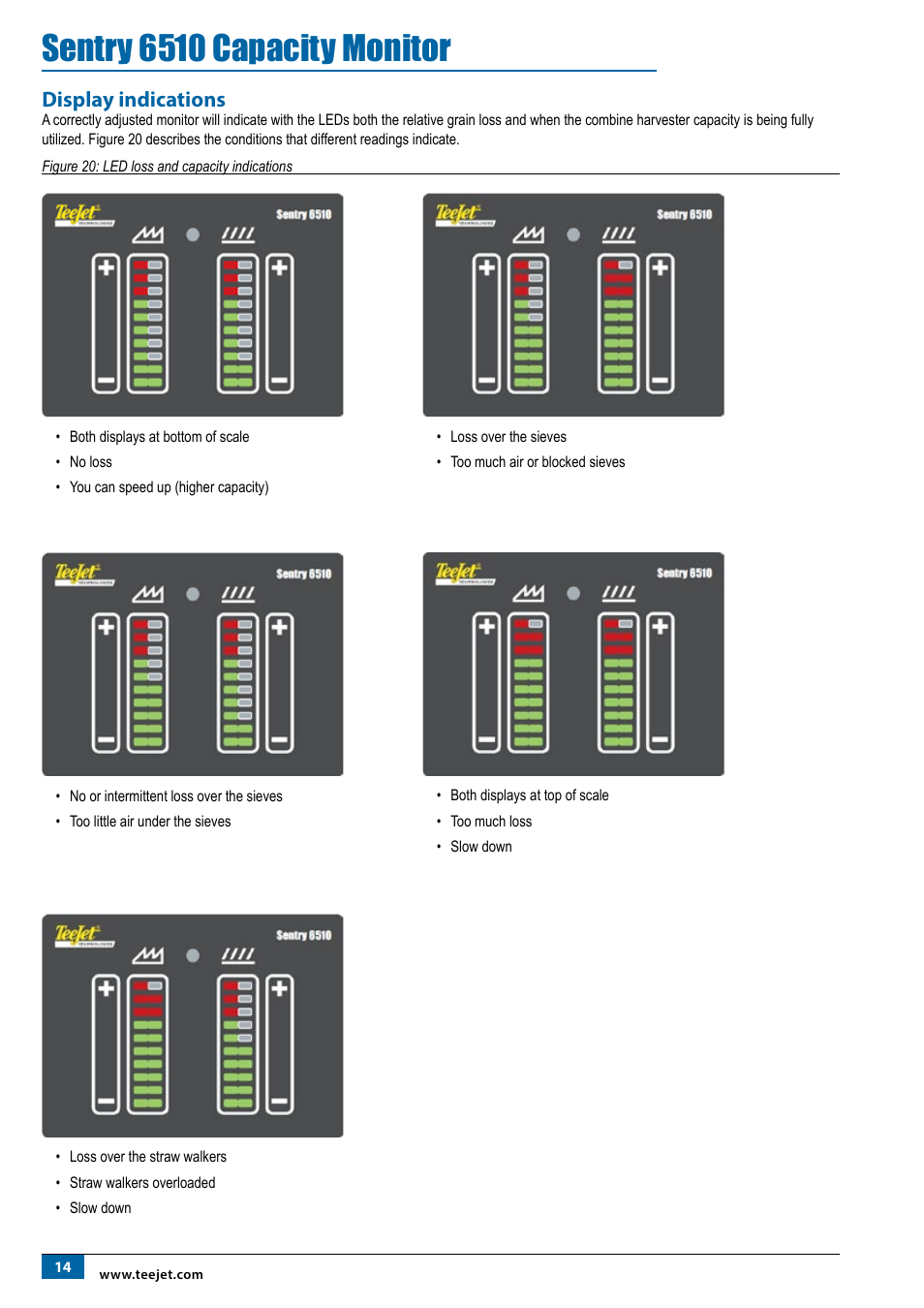Display indications, Sentry 6510 capacity monitor | TeeJet SENTRY 6510 User Manual | Page 16 / 18