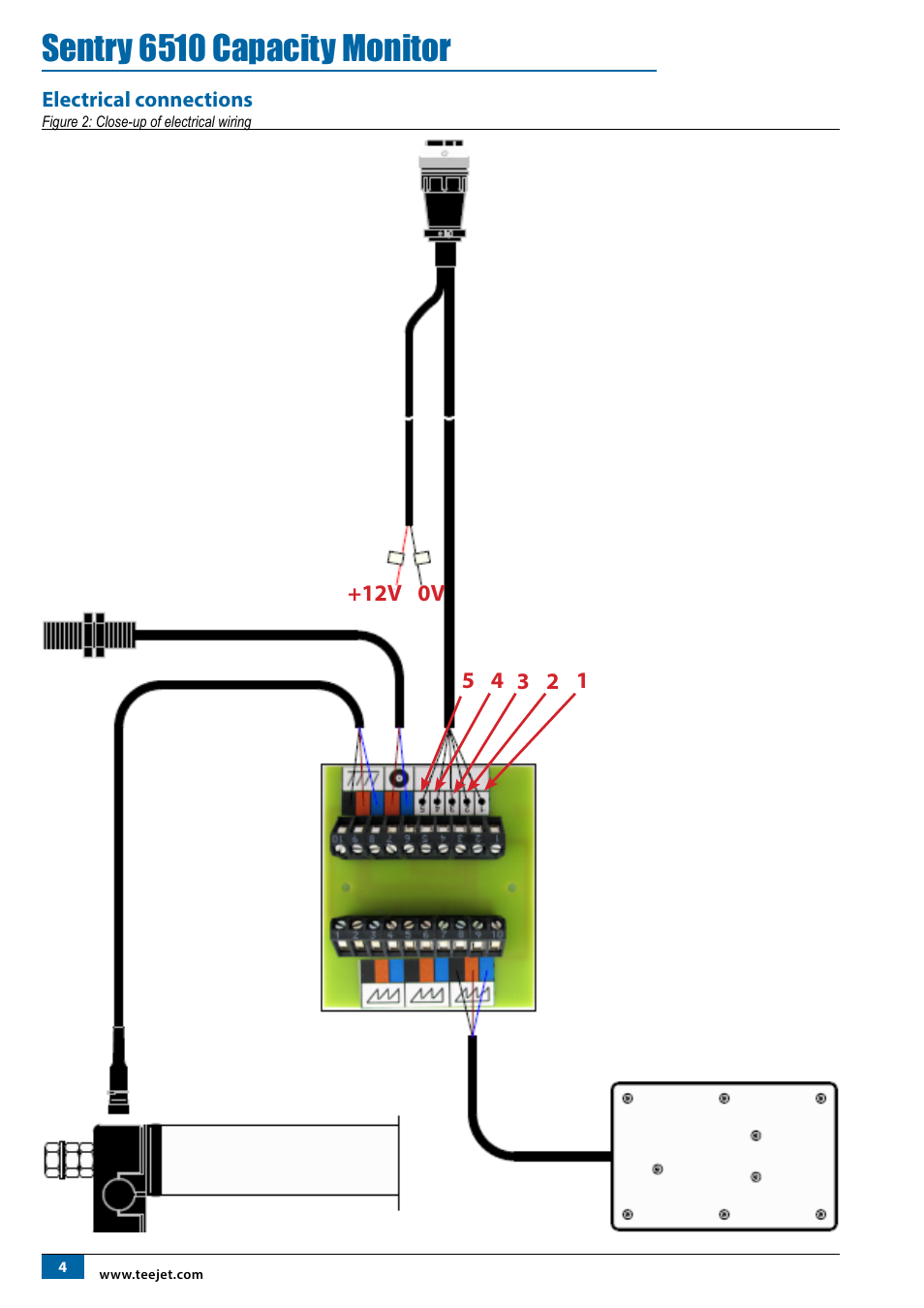 Electrical connections, Sentry 6510 capacity monitor | TeeJet SENTRY 6510 User Manual | Page 6 / 18