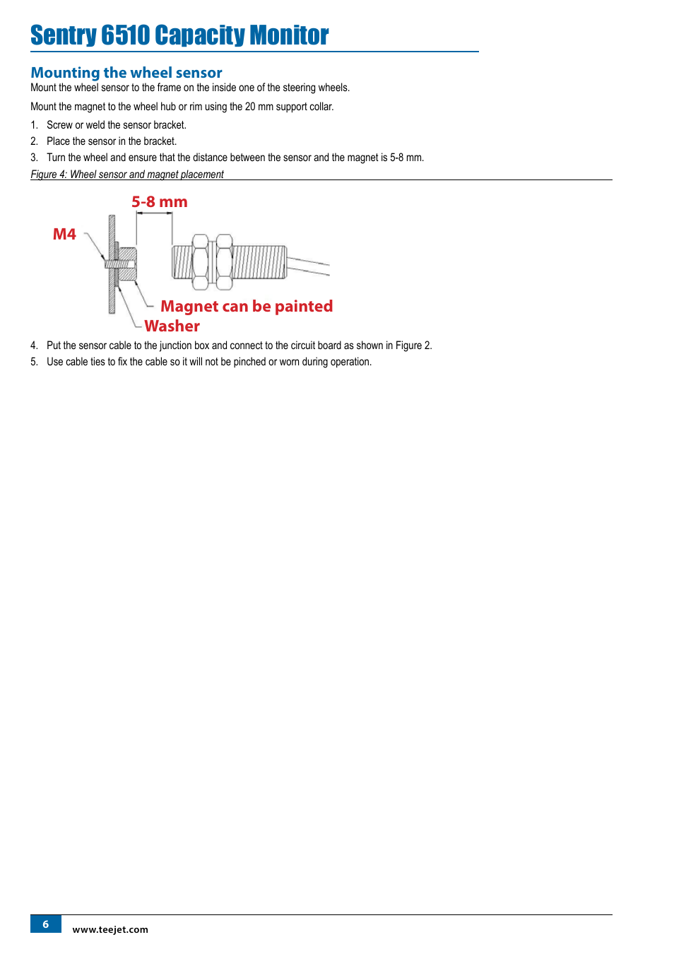 Mounting the wheel sensor, Sentry 6510 capacity monitor | TeeJet SENTRY 6510 User Manual | Page 8 / 18