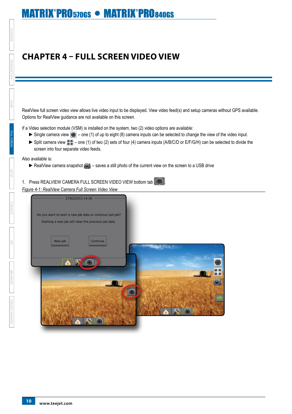 Chapter 4 – full screen video view | TeeJet Matrix Pro 840GS User Manual | Page 16 / 82