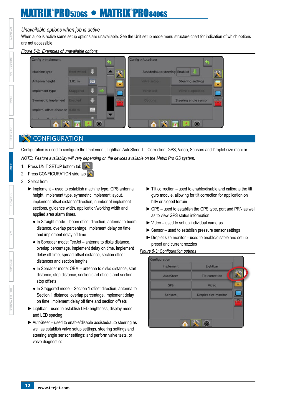 Unavailable options when job is active, Configuration | TeeJet Matrix Pro 840GS User Manual | Page 18 / 82