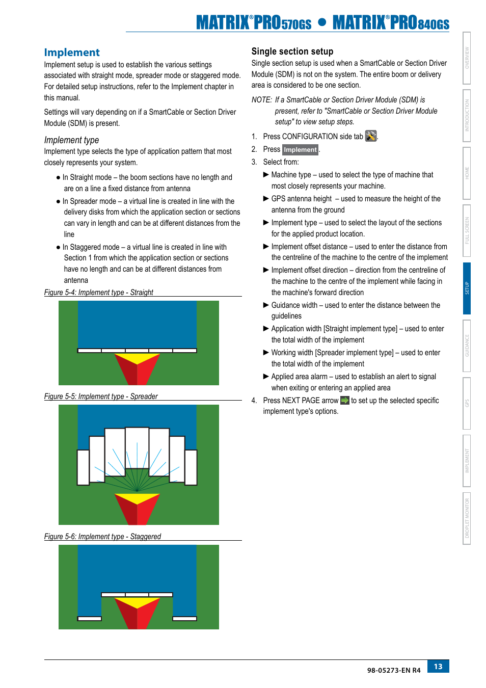 Implement, Implement type, Single section setup | TeeJet Matrix Pro 840GS User Manual | Page 19 / 82