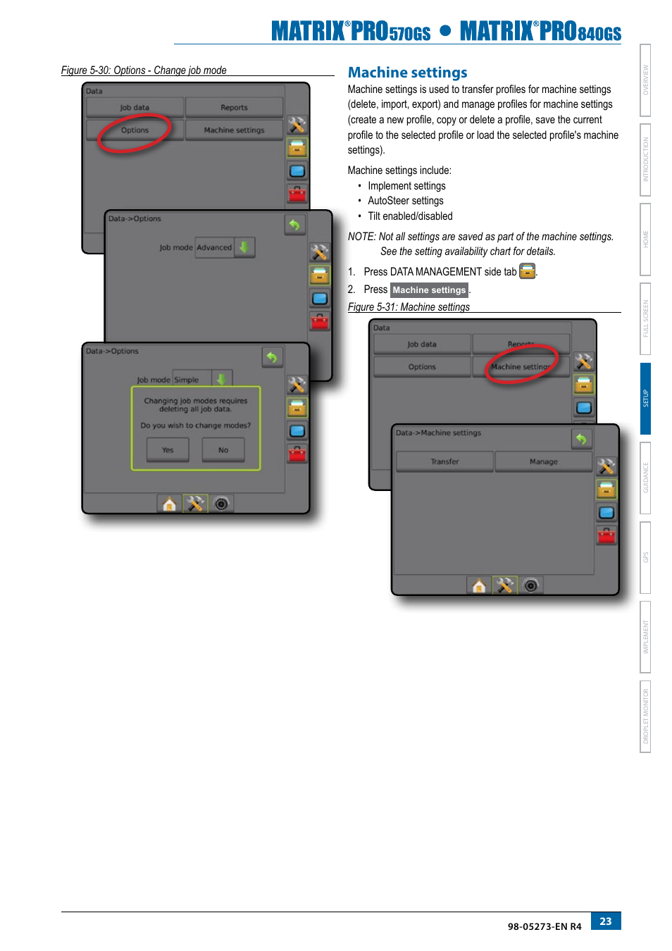 Machine settings | TeeJet Matrix Pro 840GS User Manual | Page 29 / 82
