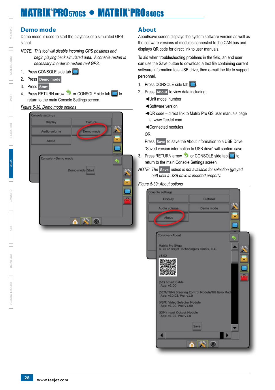 Demo mode, About, Demo mode about | TeeJet Matrix Pro 840GS User Manual | Page 34 / 82