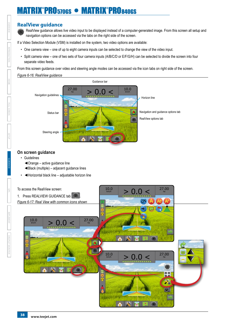 Realview guidance, On screen guidance | TeeJet Matrix Pro 840GS User Manual | Page 44 / 82