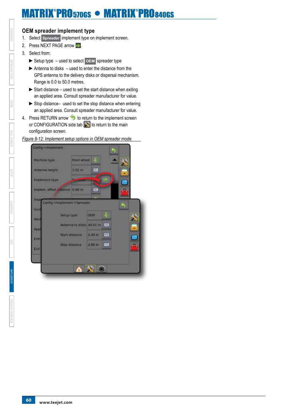 Oem spreader implement type | TeeJet Matrix Pro 840GS User Manual | Page 66 / 82
