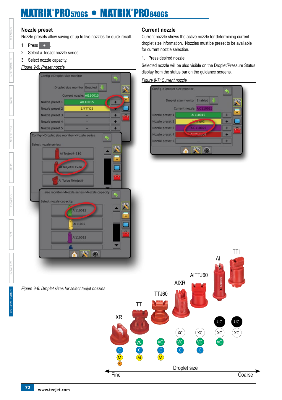 Nozzle preset, Current nozzle | TeeJet Matrix Pro 840GS User Manual | Page 78 / 82