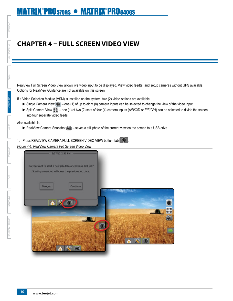 Chapter 4 – full screen video view | TeeJet Matrix Pro 840GS User Manual | Page 16 / 84