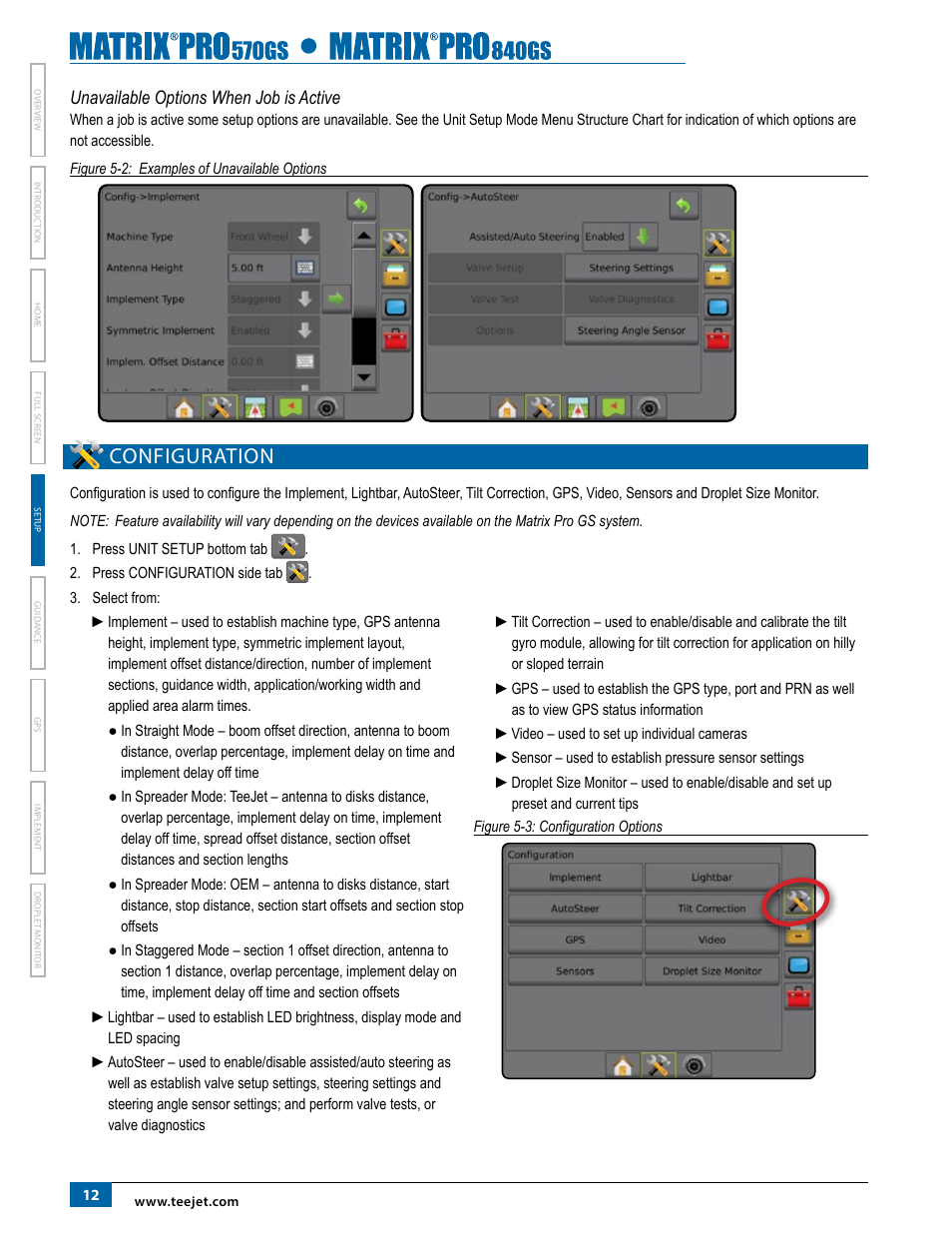 Unavailable options when job is active, Configuration | TeeJet Matrix Pro 840GS User Manual | Page 18 / 84