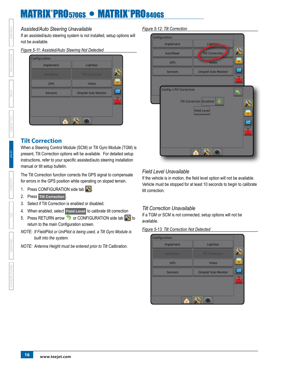 Assisted/auto steering unavailable, Tilt correction, Field level unavailable | Tilt correction unavailable | TeeJet Matrix Pro 840GS User Manual | Page 22 / 84