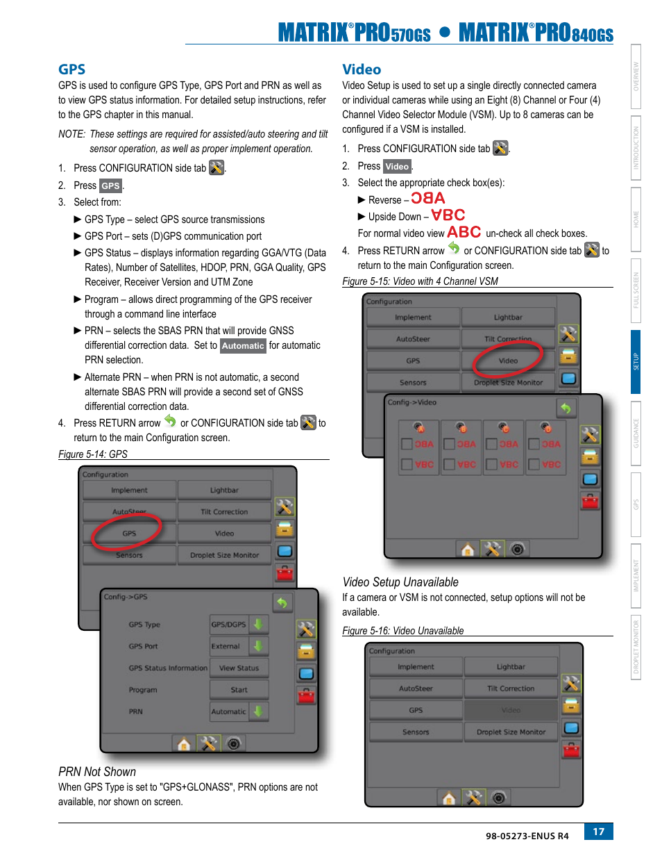Prn not shown, Video, Video setup unavailable | TeeJet Matrix Pro 840GS User Manual | Page 23 / 84