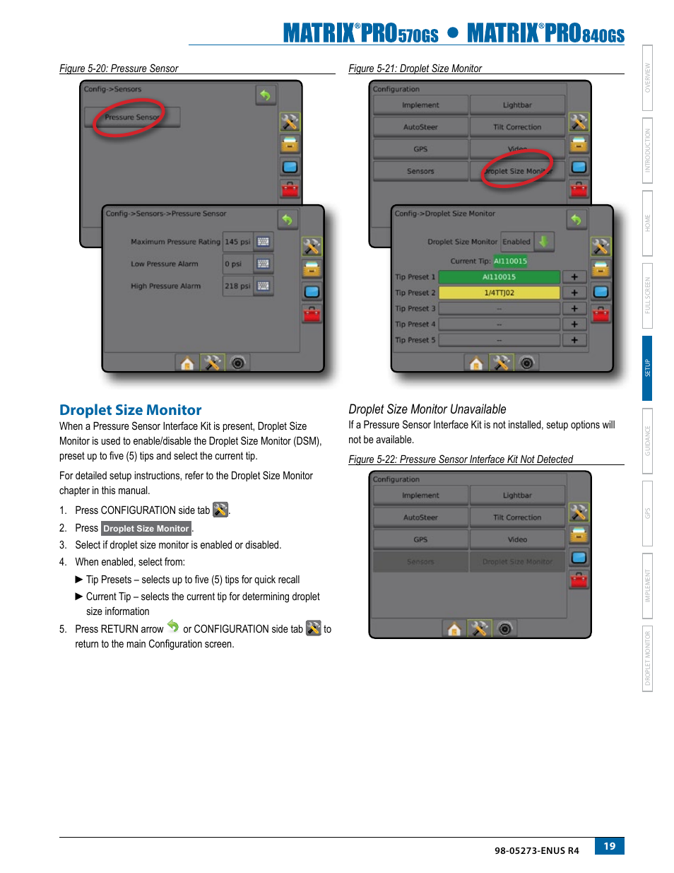 Droplet size monitor, Droplet size monitor unavailable | TeeJet Matrix Pro 840GS User Manual | Page 25 / 84