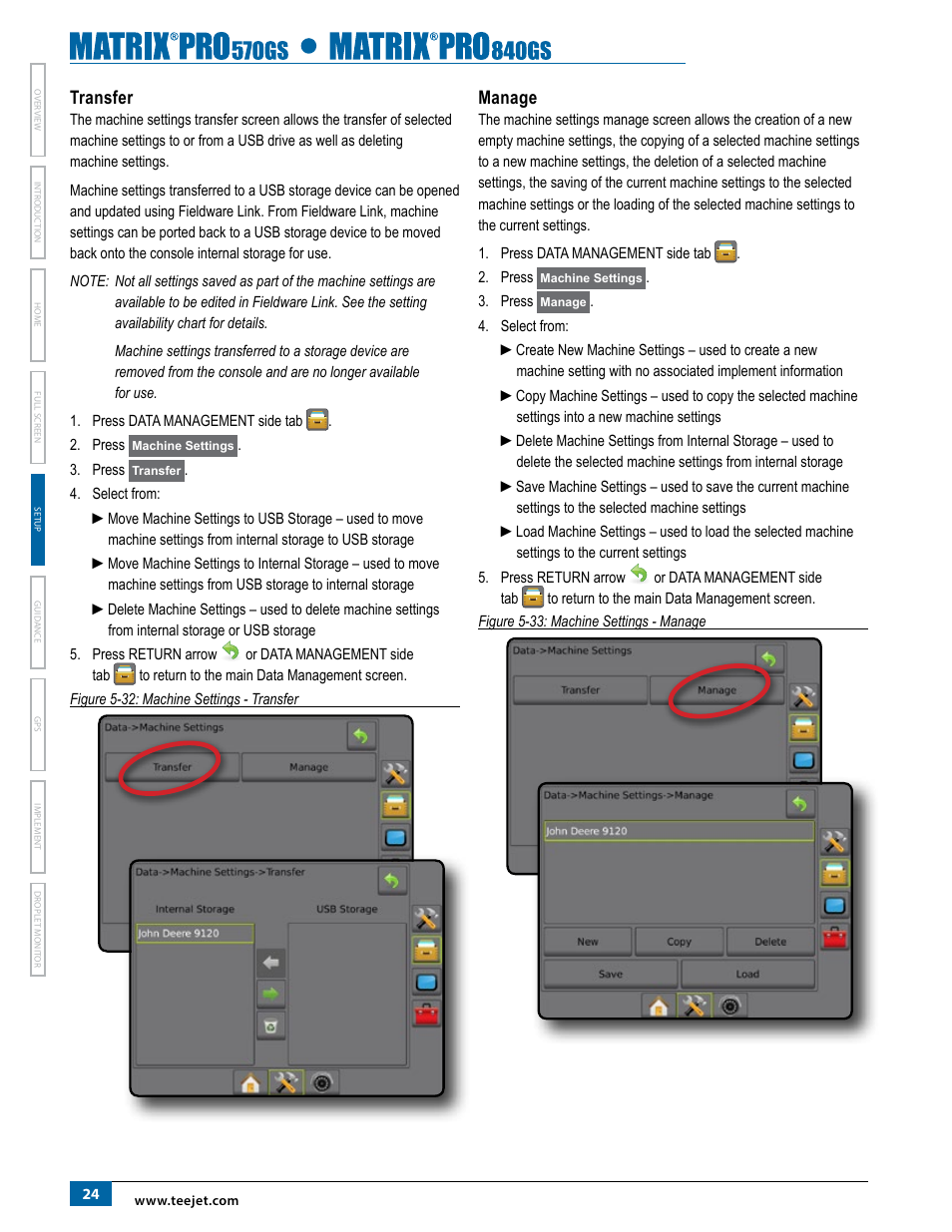 Transfer, Manage | TeeJet Matrix Pro 840GS User Manual | Page 30 / 84
