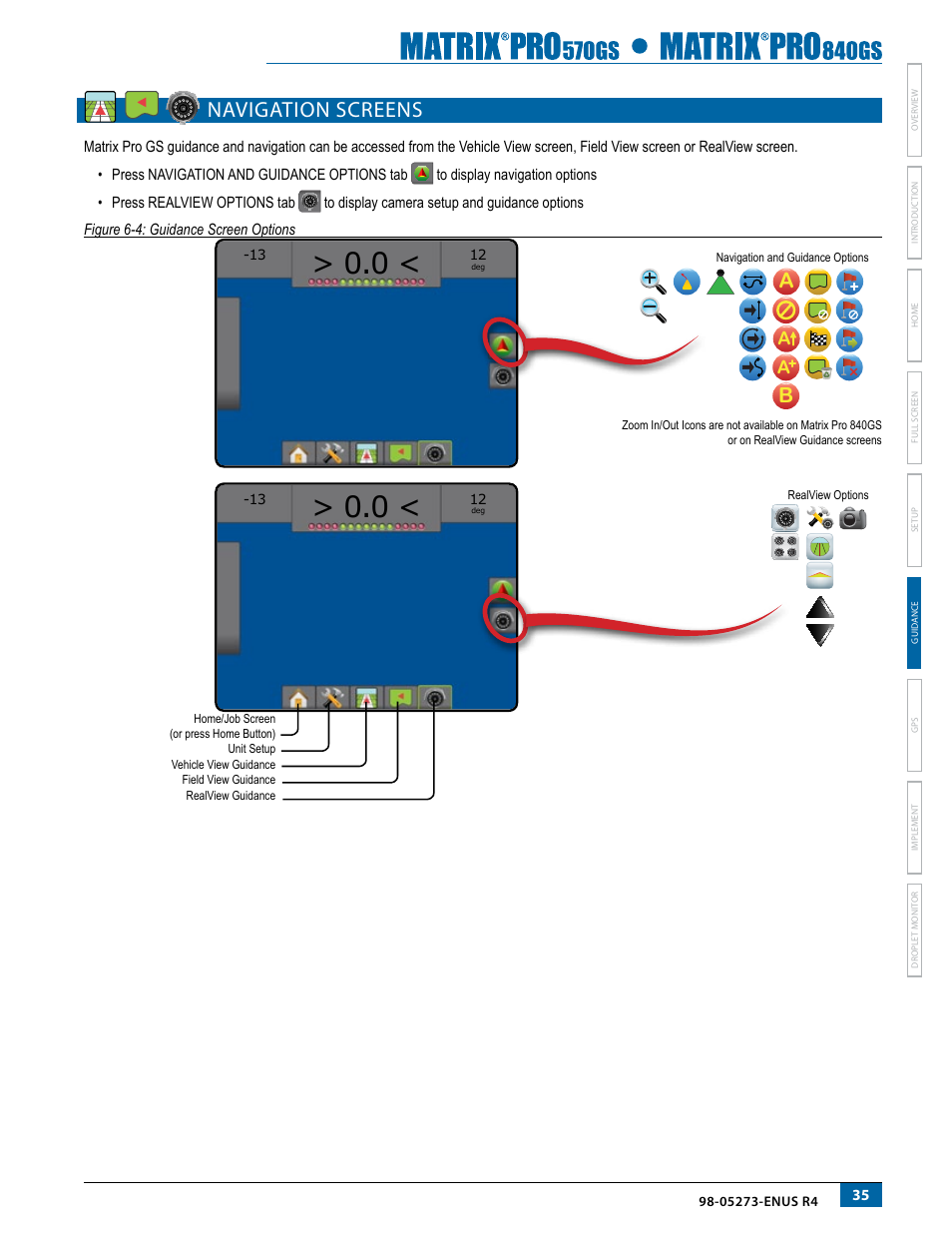 Navigation screens | TeeJet Matrix Pro 840GS User Manual | Page 41 / 84