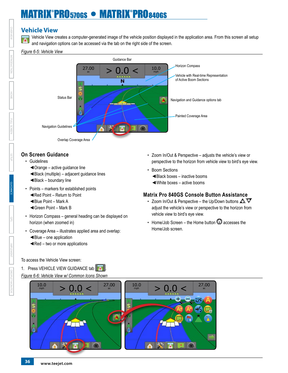 Vehicle view, On screen guidance, Matrix pro 840gs console button assistance | TeeJet Matrix Pro 840GS User Manual | Page 42 / 84