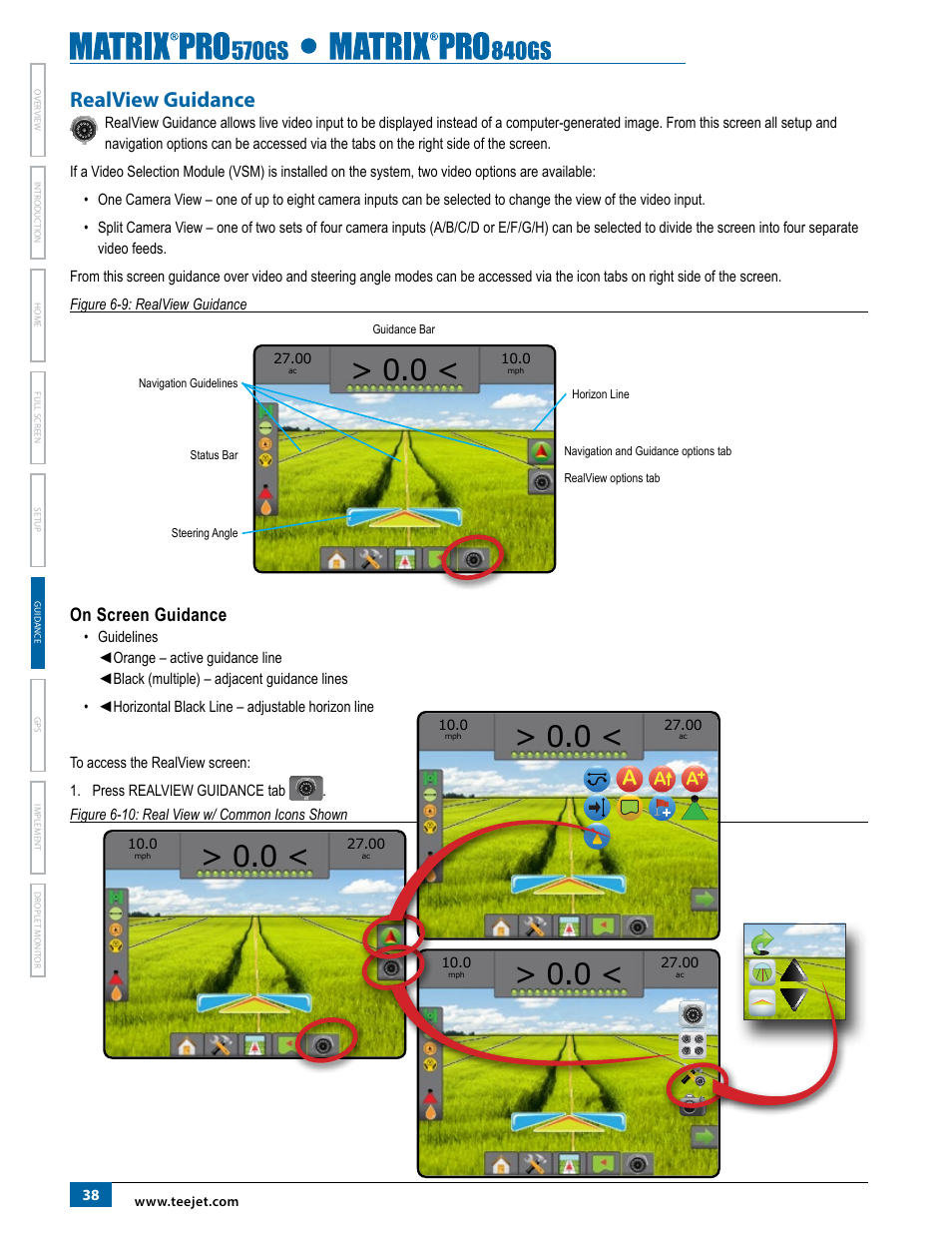 Realview guidance, On screen guidance | TeeJet Matrix Pro 840GS User Manual | Page 44 / 84