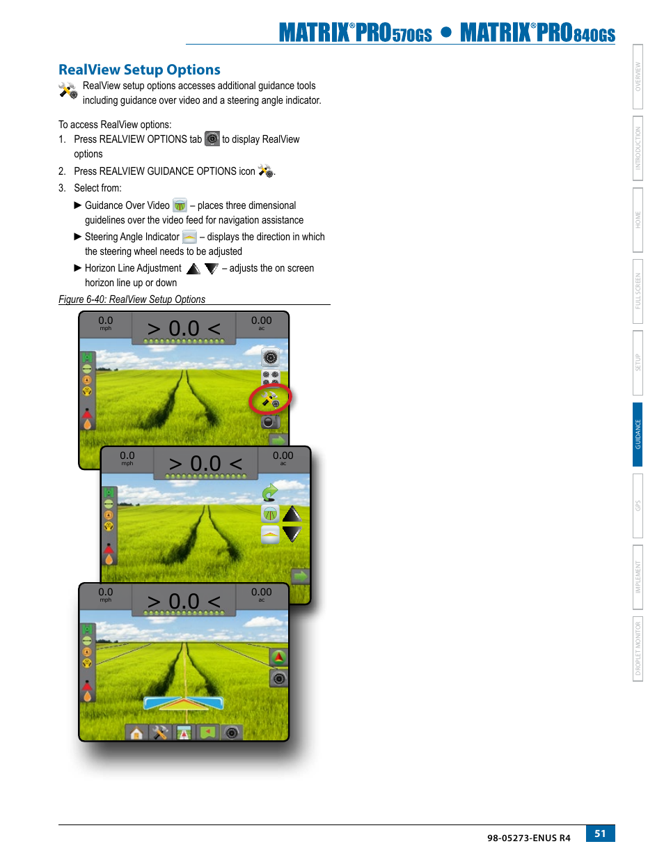 Realview setup options | TeeJet Matrix Pro 840GS User Manual | Page 57 / 84