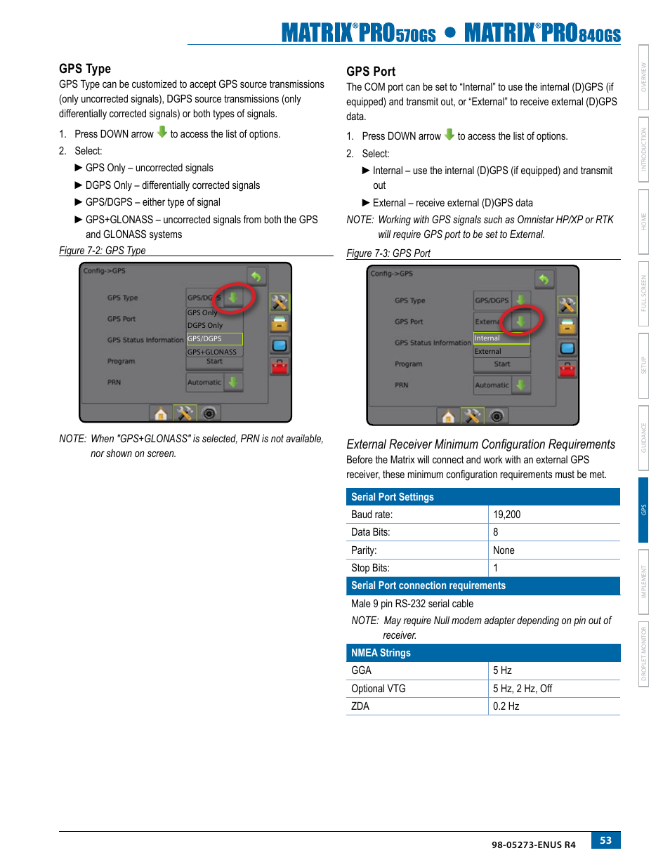 Gps type, Gps port | TeeJet Matrix Pro 840GS User Manual | Page 59 / 84