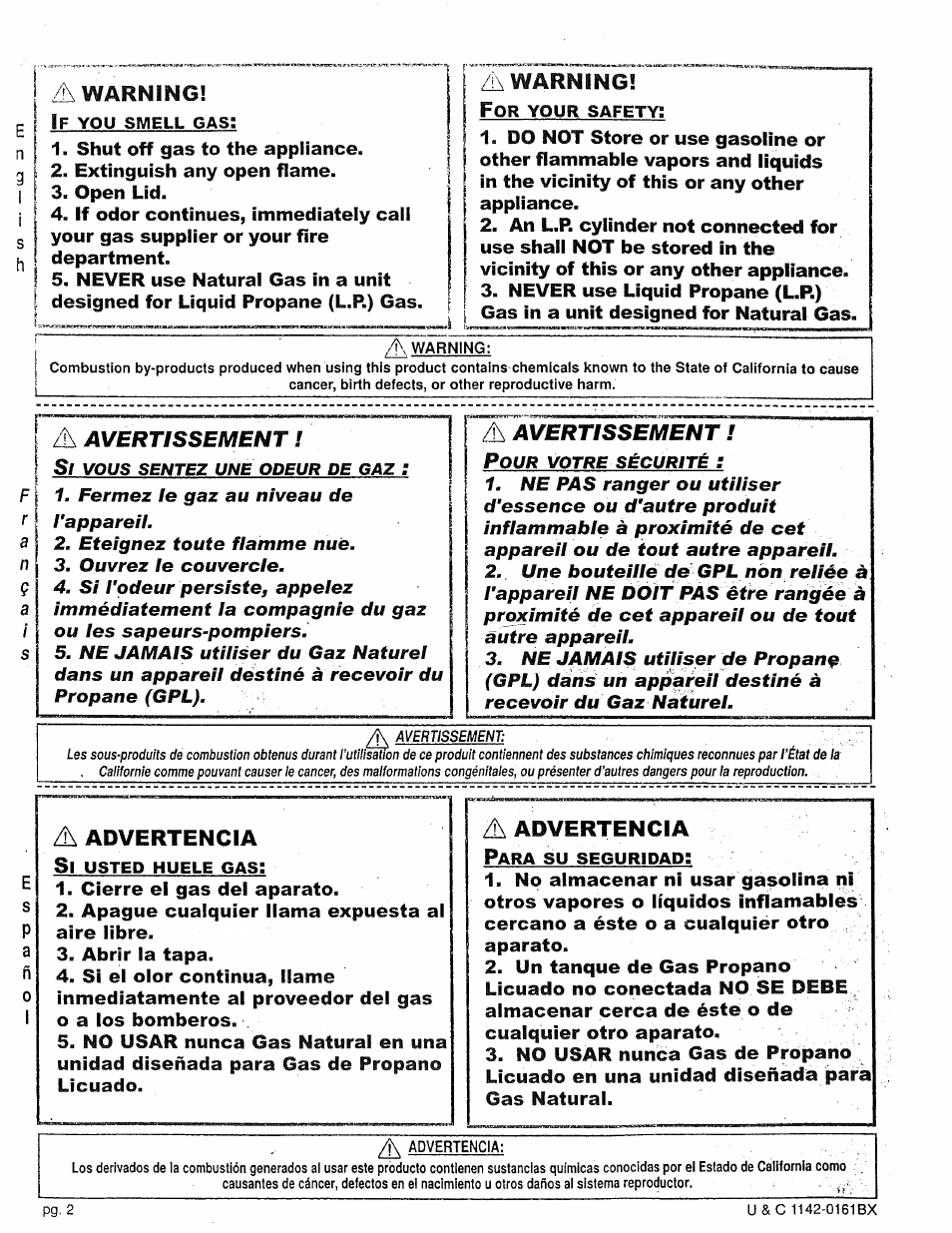 Warning, A advertencia, Advertencia | Avertissement, Avertissement i | Craftsman 258.1240100 User Manual | Page 2 / 44