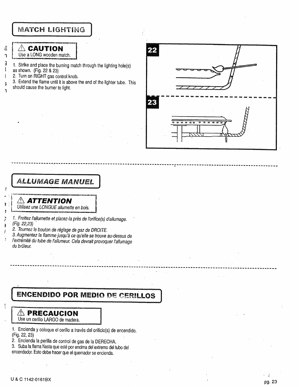 Por medio, Allumage manuel, A attention | Craftsman 258.1240100 User Manual | Page 23 / 44
