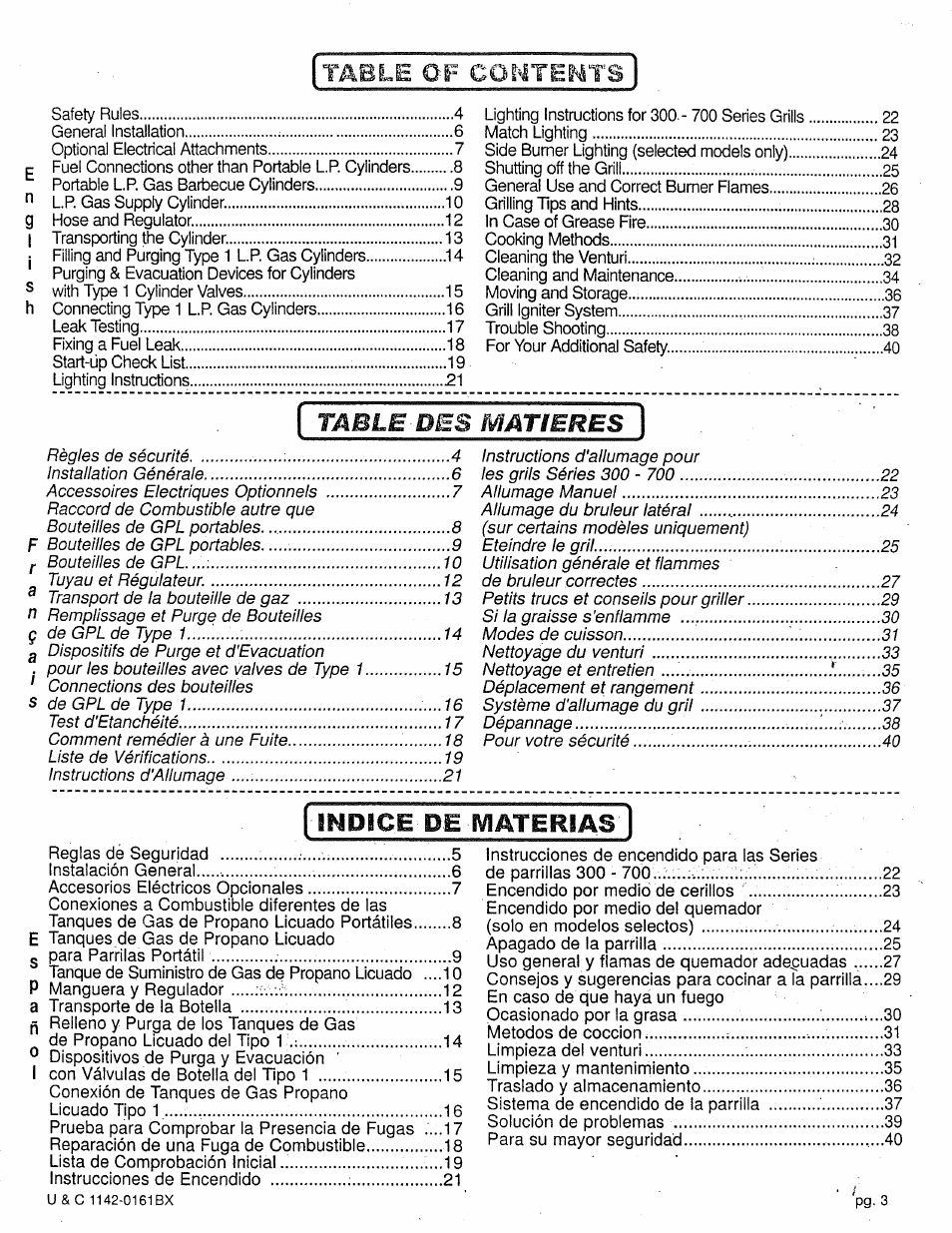 Table, Matieres | Craftsman 258.1240100 User Manual | Page 3 / 44