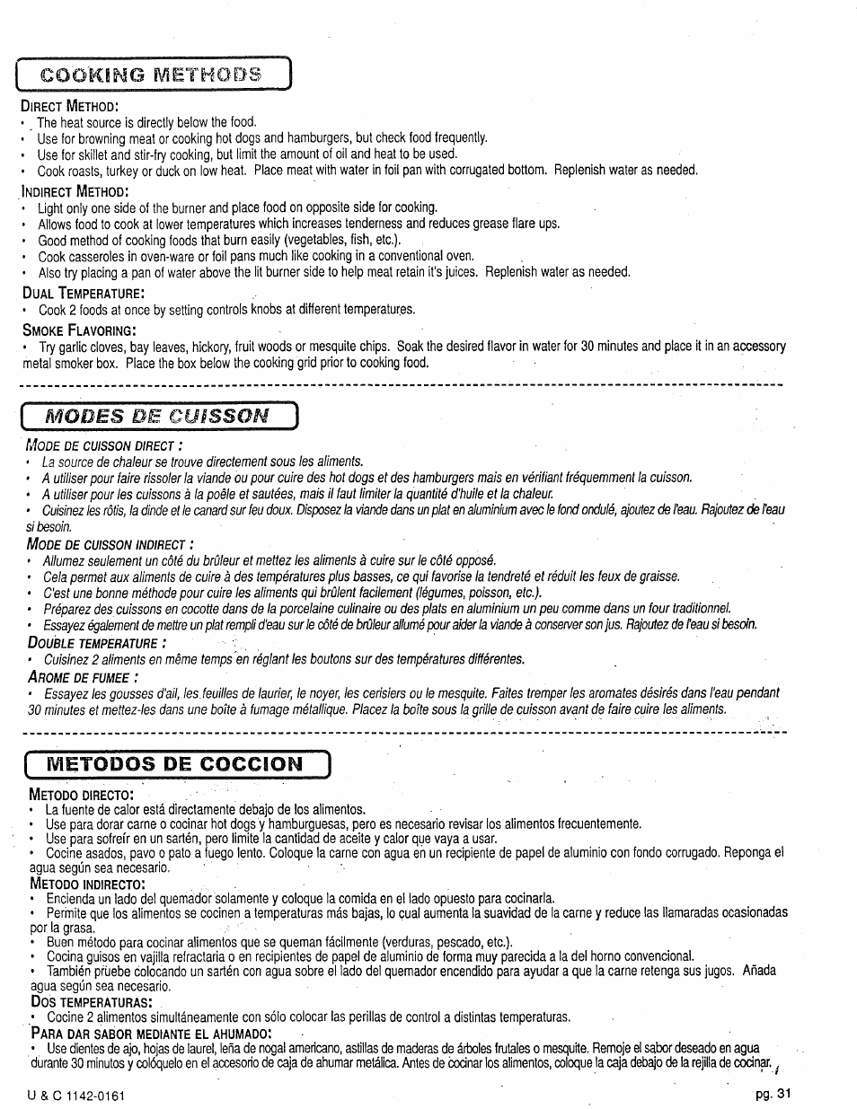 Cuisson, I ivletodqs de coccion | Craftsman 258.1240100 User Manual | Page 31 / 44