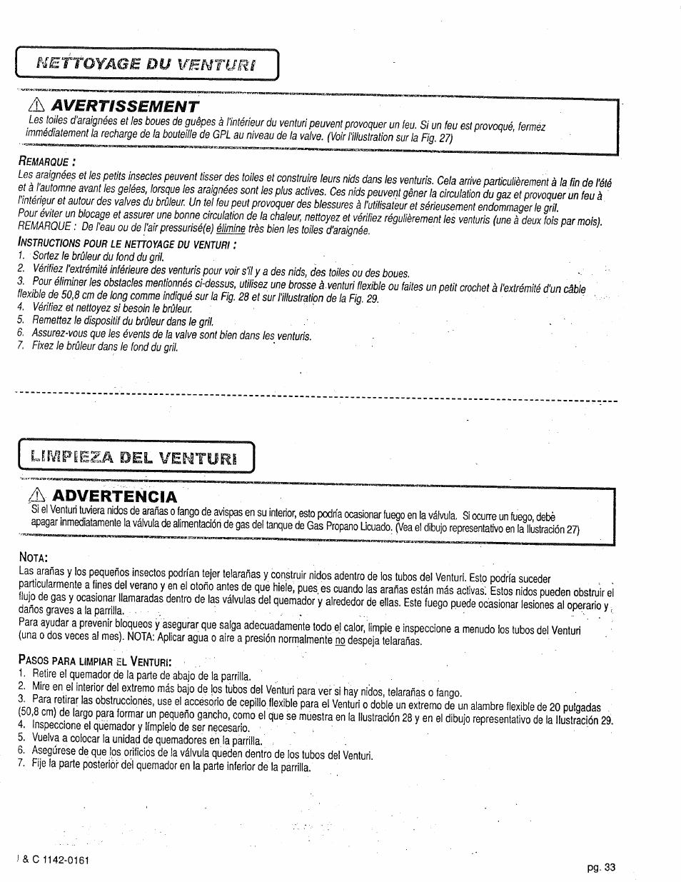 Nettoyage du ven, Avertissement, Advertencia | Craftsman 258.1240100 User Manual | Page 33 / 44