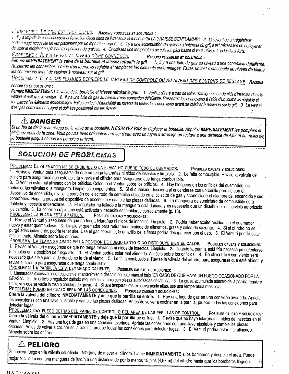 Danger, Solucion de problemas, Rriosleme : l | Robleme : i, I msniy, Fría necesita, Peligro | Craftsman 258.1240100 User Manual | Page 39 / 44