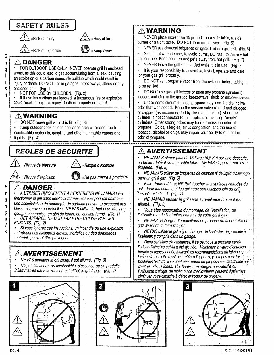 Adanger, A warning, Awarning | Regles pe securite, Danger, A avertissement, Avertissement, Safety rules | Craftsman 258.1240100 User Manual | Page 4 / 44