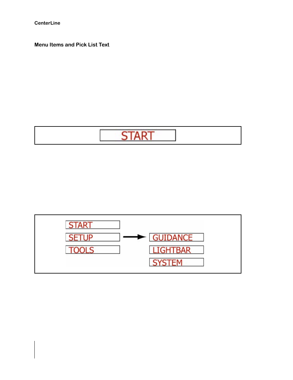 Menu items and pick list text | TeeJet CenterLine 2.0 User Manual | Page 10 / 66