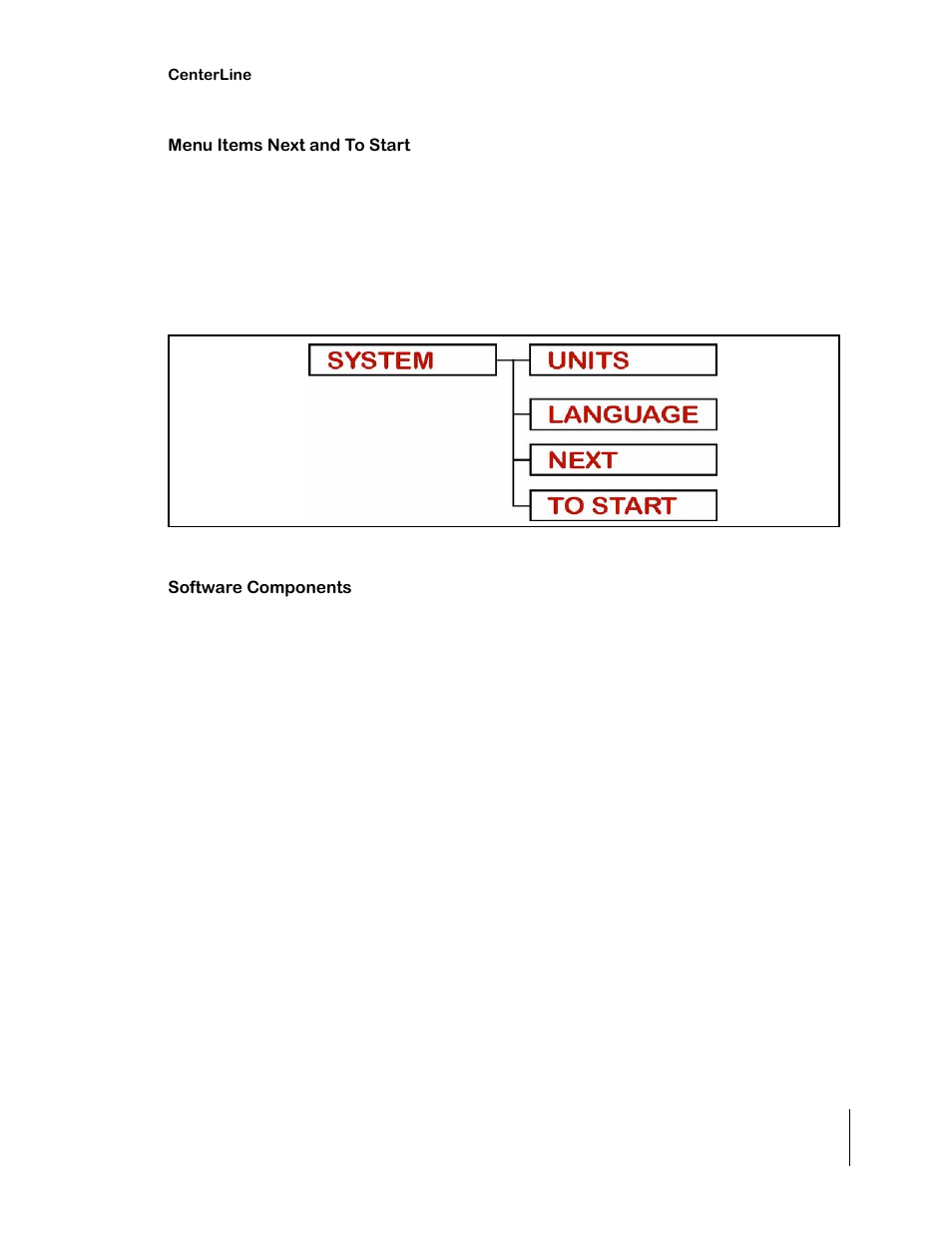 Menu items next and to start, Software components, Menu items next and to start software components | TeeJet CenterLine 2.0 User Manual | Page 11 / 66