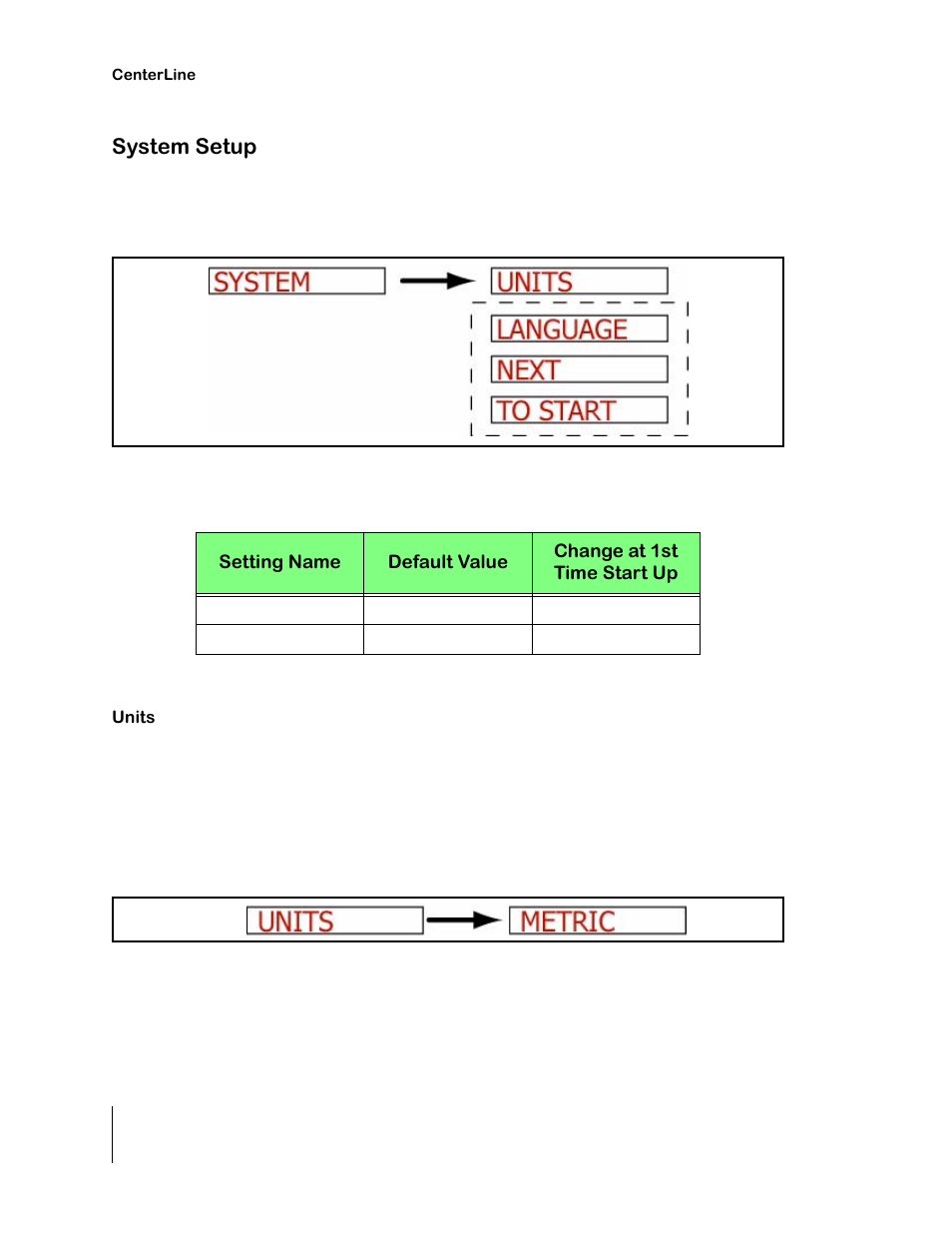 System setup, Units | TeeJet CenterLine 2.0 User Manual | Page 36 / 66