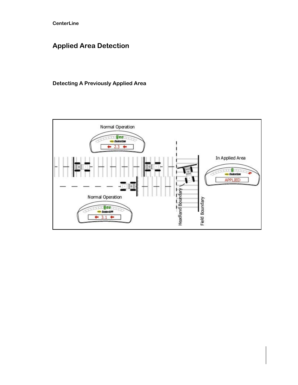Applied area detection, Detecting a previously applied area | TeeJet CenterLine 2.0 User Manual | Page 57 / 66