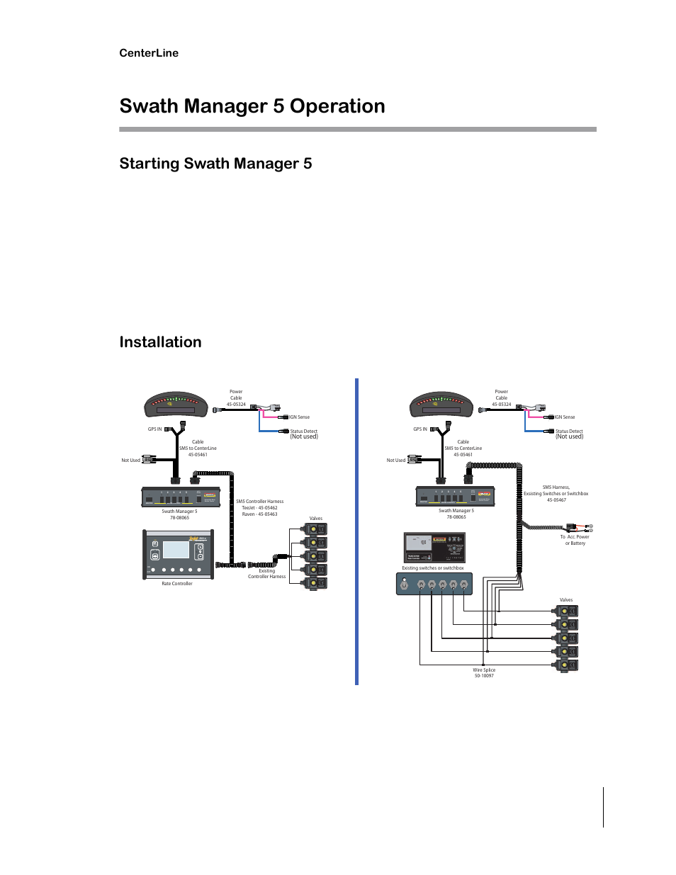 Swath manager 5 operation, Installation, Starting swath manager 5 | Centerline, Centerline 57 swath manager 5 operation, Figure 61: installation of swath manager 5, Software version 2.00, Auto boom disengage engage, Spr ayer c ontrol, Auto man | TeeJet CenterLine 2.0 User Manual | Page 63 / 66