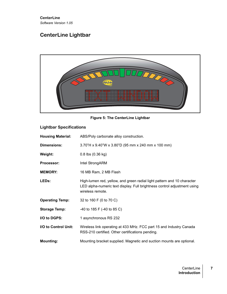 Centerline, Centerline lightbar | TeeJet CenterLine v1.05 User Manual | Page 13 / 54