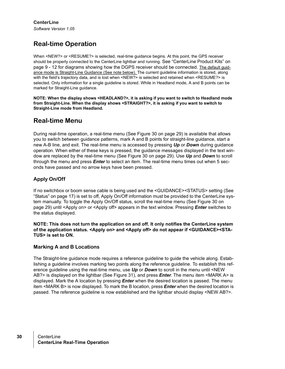 Real-time operation, Real-time menu | TeeJet CenterLine v1.05 User Manual | Page 36 / 54