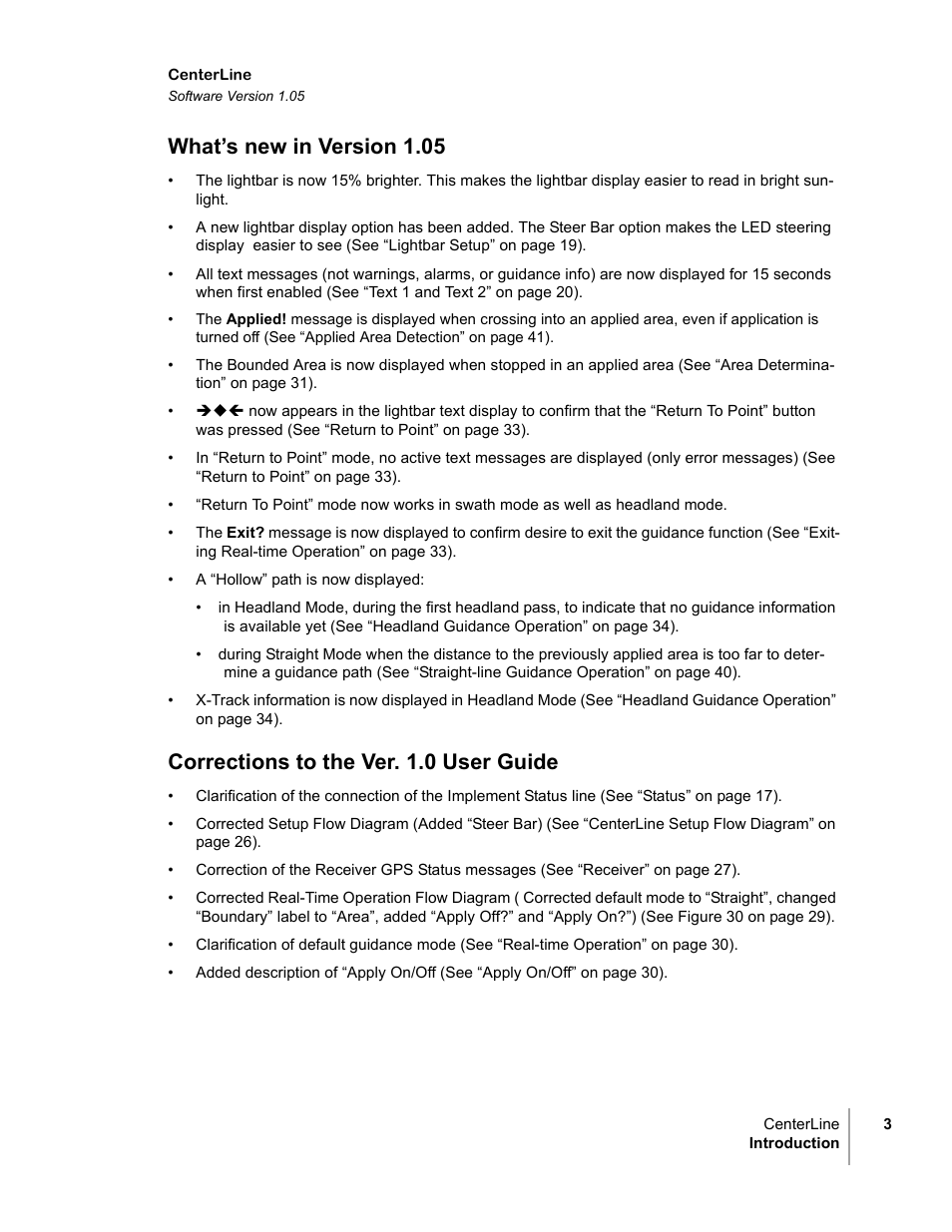 What‘s new in version 1.05, Corrections to the ver. 1.0 user guide | TeeJet CenterLine v1.05 User Manual | Page 9 / 54