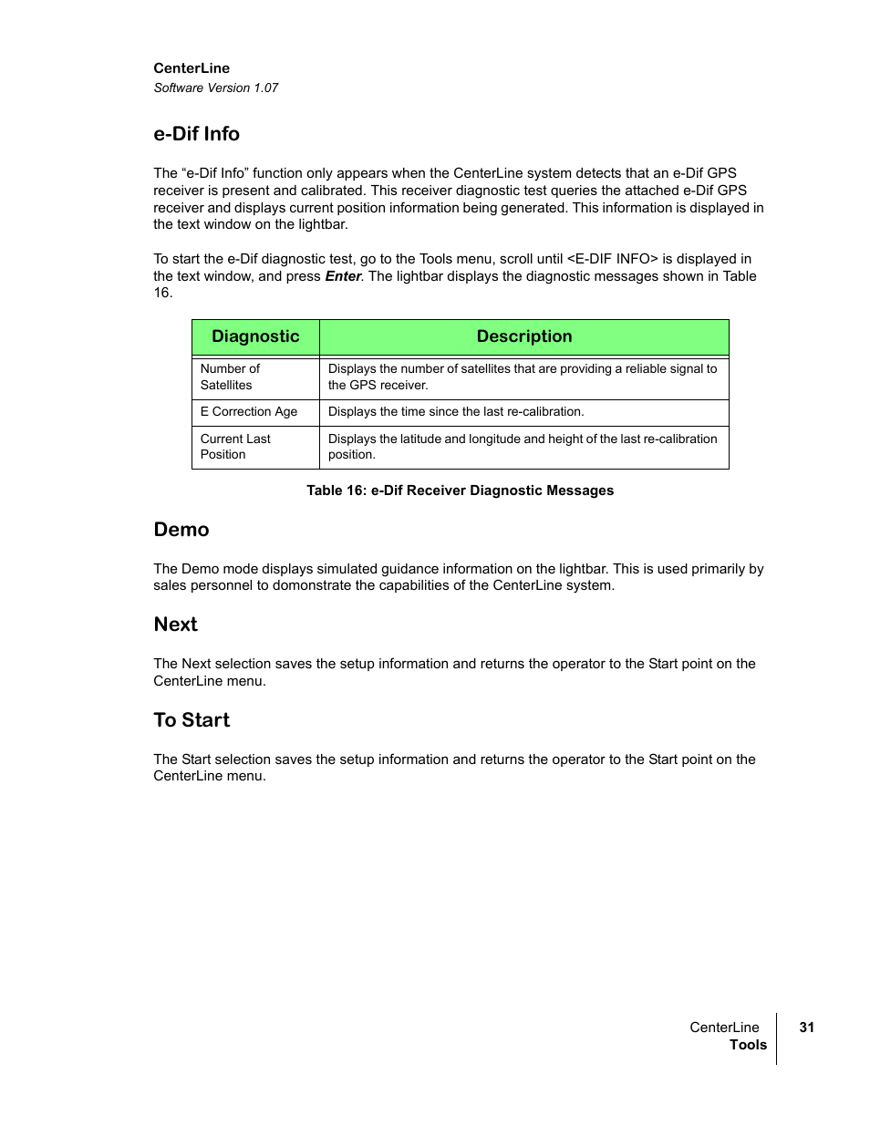 E-dif info, Demo, Next | TeeJet CenterLine v1.07 User Manual | Page 37 / 60
