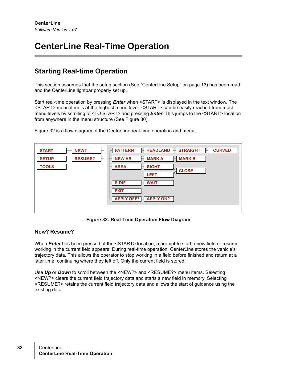 Centerline real-time operation, Starting real-time operation | TeeJet CenterLine v1.07 User Manual | Page 38 / 60