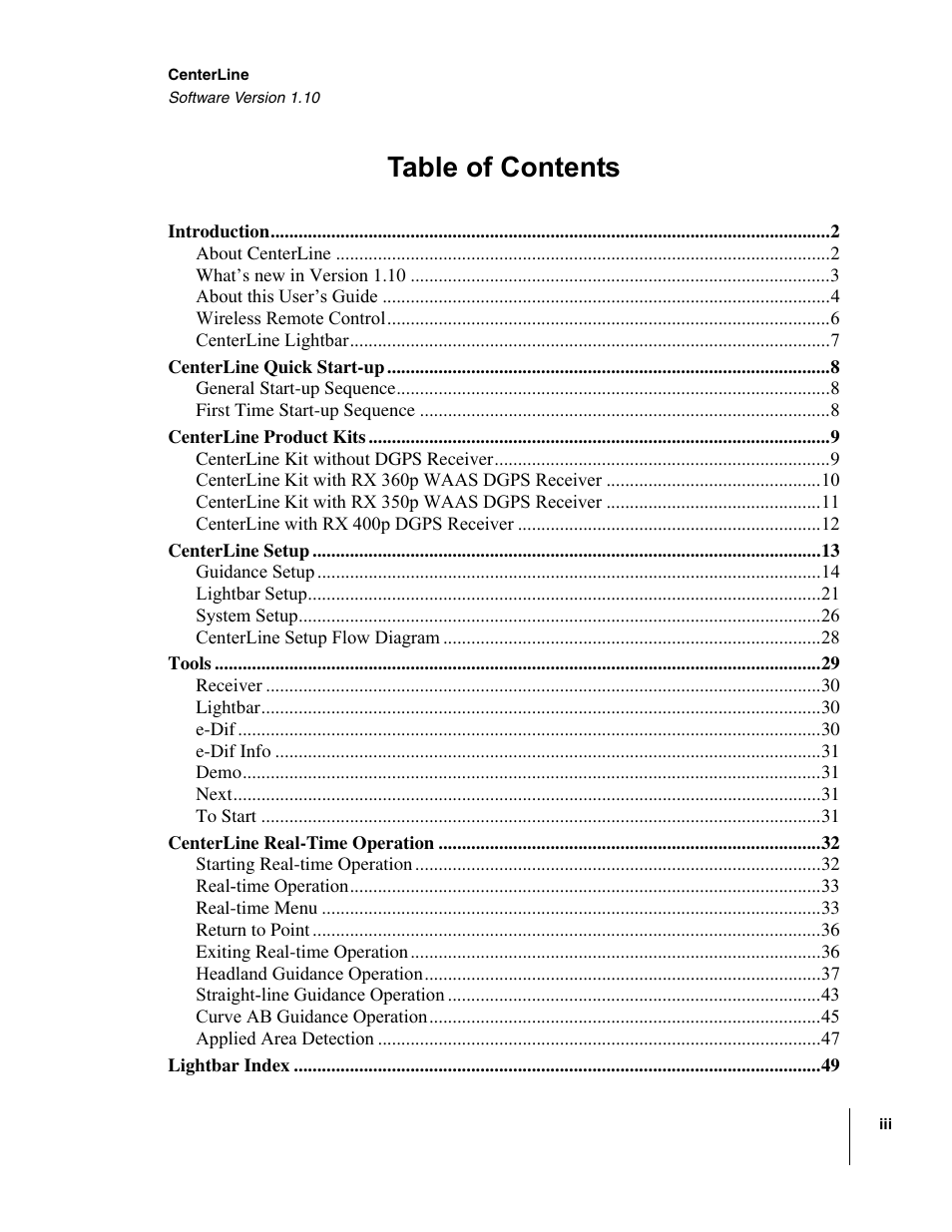 TeeJet CenterLine v1.10 User Manual | Page 3 / 58