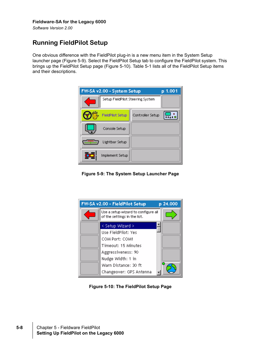 Running fieldpilot setup, Running fieldpilot setup -8 | TeeJet Fieldware SA 2.0 for Legacy 6000 User Manual | Page 146 / 172