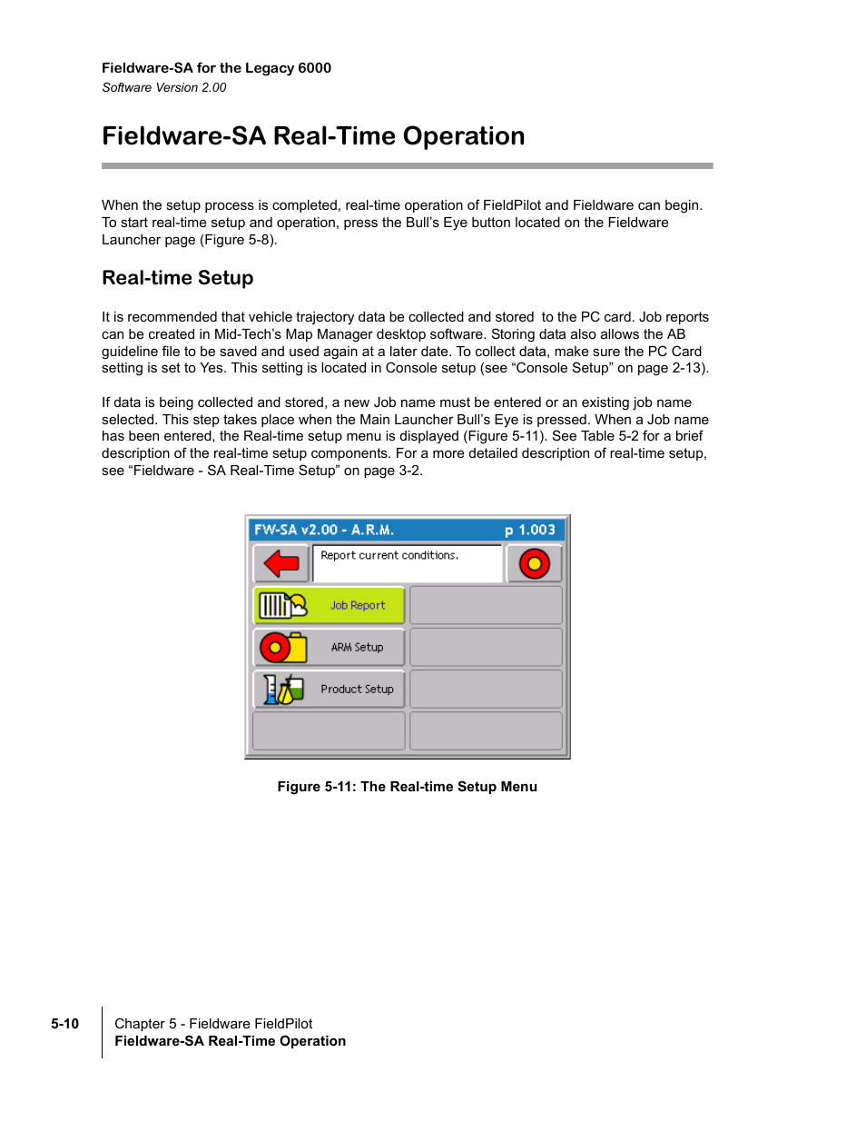 Fieldware-sa real-time operation, Real-time setup, Figure 5-11: the real-time setup menu | Fieldware-sa real-time operation -10, Real-time setup -10 | TeeJet Fieldware SA 2.0 for Legacy 6000 User Manual | Page 148 / 172