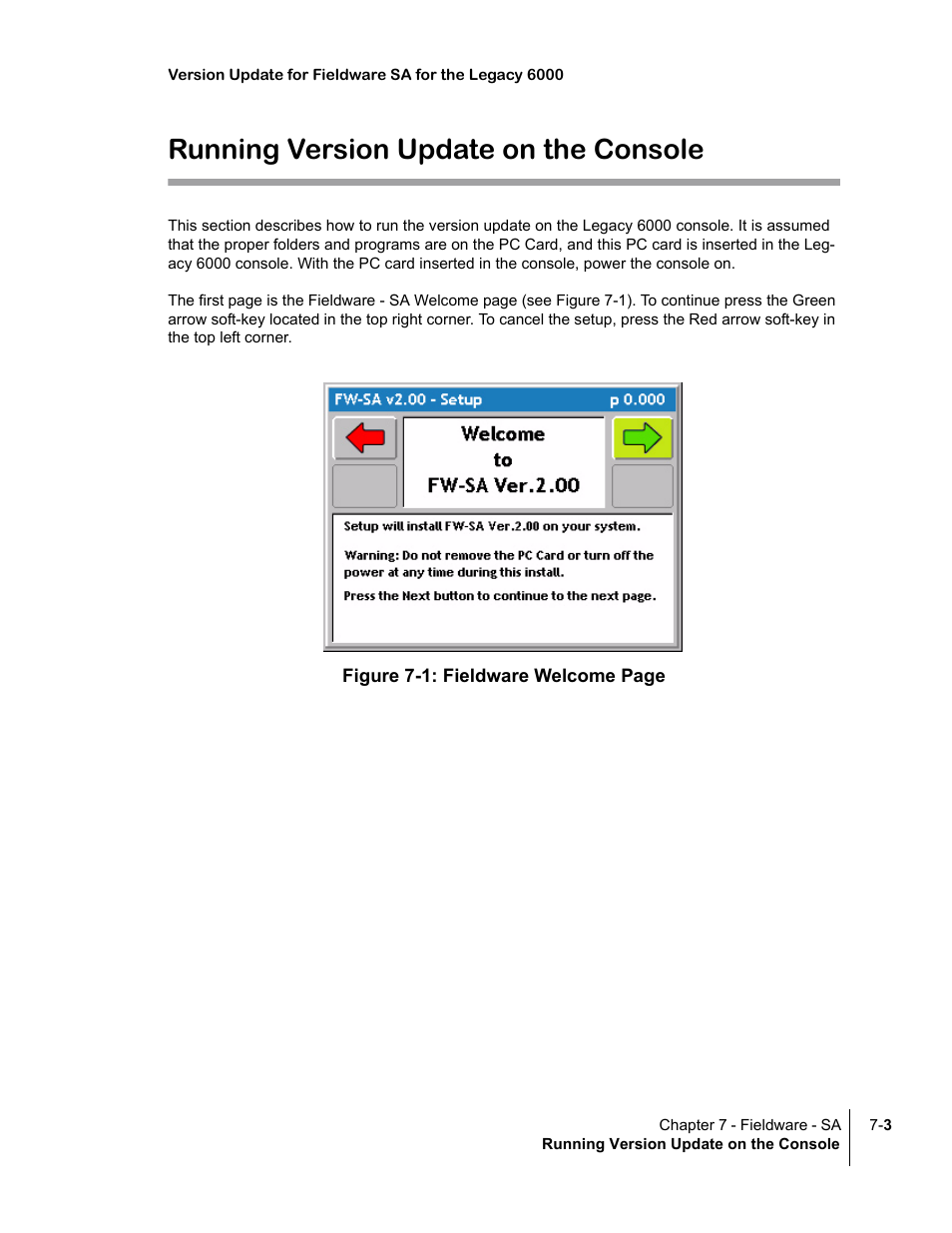 Running version update on the console, Running version update on the console -3 | TeeJet Fieldware SA 2.0 for Legacy 6000 User Manual | Page 167 / 172