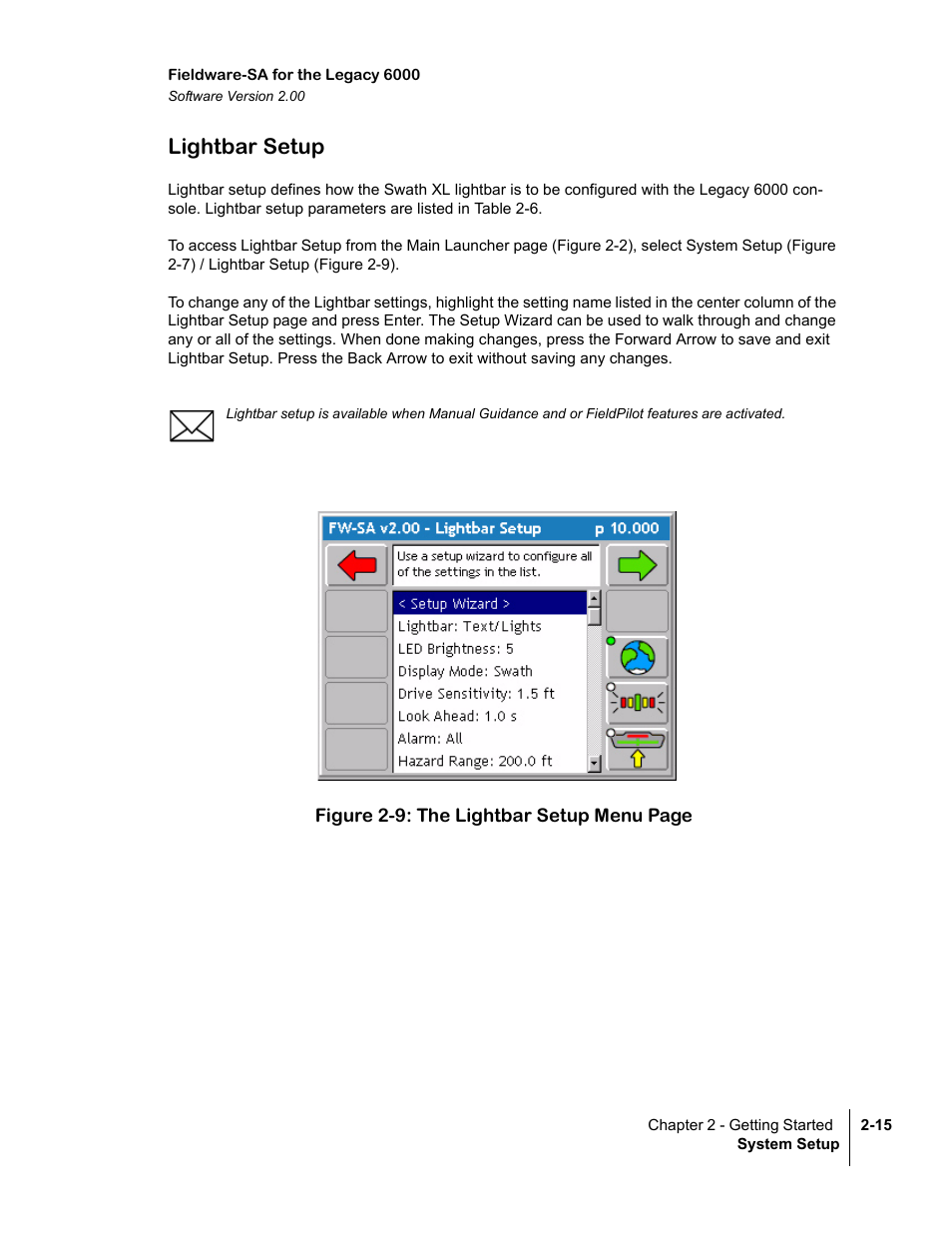 Lightbar setup, Lightbar setup -15 | TeeJet Fieldware SA 2.0 for Legacy 6000 User Manual | Page 27 / 172