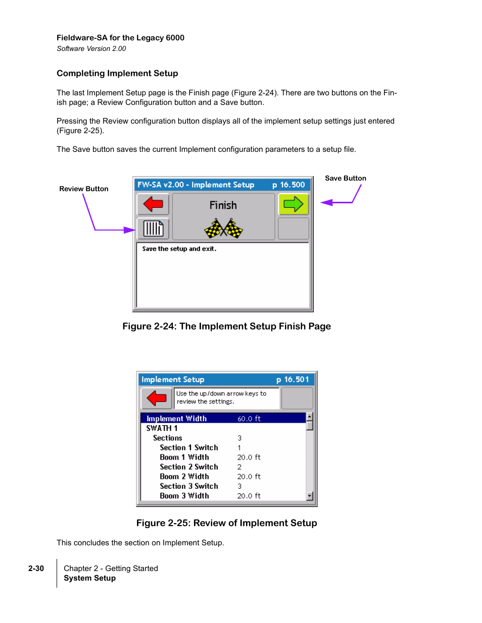 Completing implement setup, Figure 2-25: review of implement setup | TeeJet Fieldware SA 2.0 for Legacy 6000 User Manual | Page 42 / 172