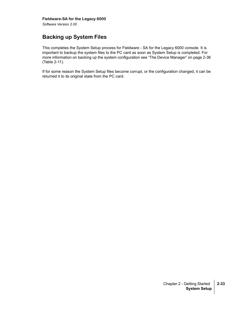 Backing up system files, Backing up system files -33 | TeeJet Fieldware SA 2.0 for Legacy 6000 User Manual | Page 45 / 172